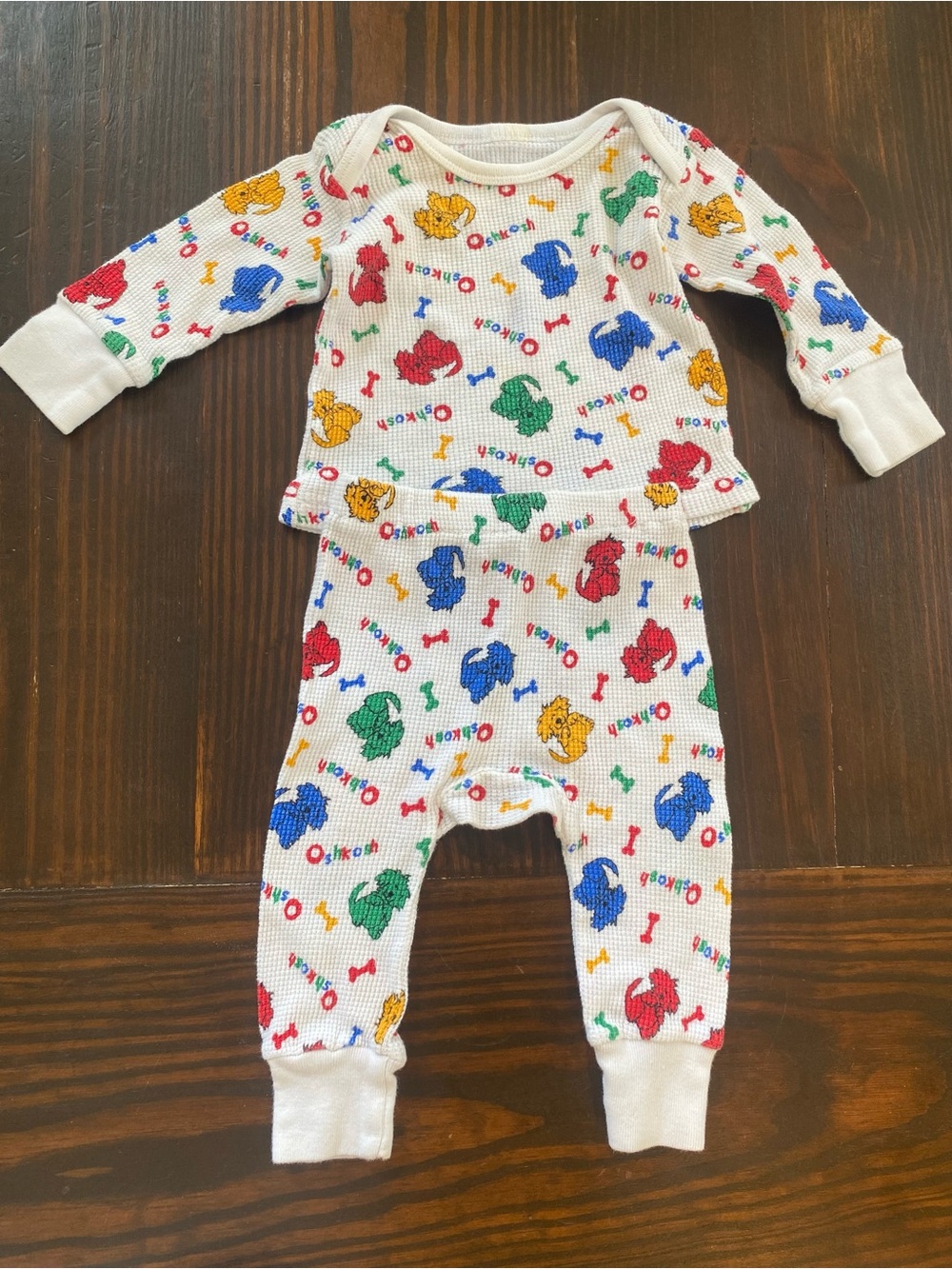 Vintage Baby/Kids Oshkosh Dog Print Thermal Pajama Set - 3 month